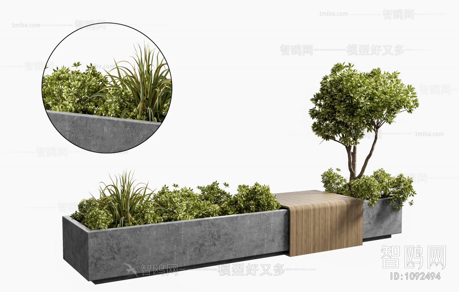 现代灌木绿植户外凳子3D模型下载
