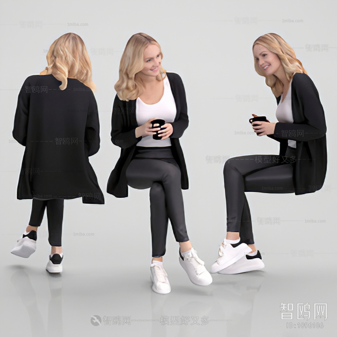现代坐姿女人3D模型下载