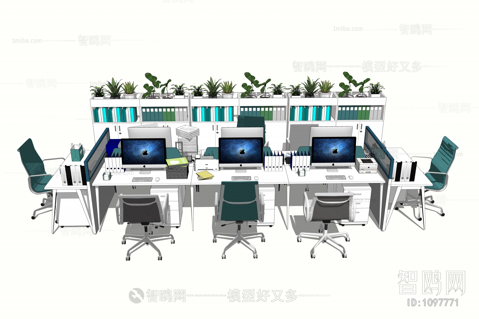 现代办公桌椅组合、办公工位、收纳柜