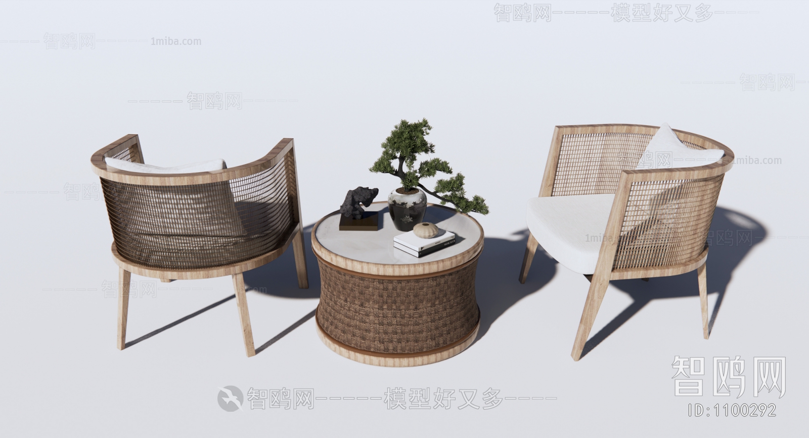 新中式单人沙发茶几组合