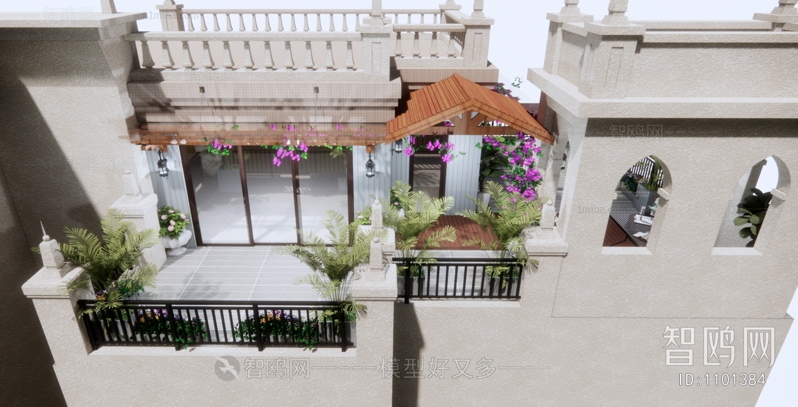 欧式别墅外观屋顶花园露台