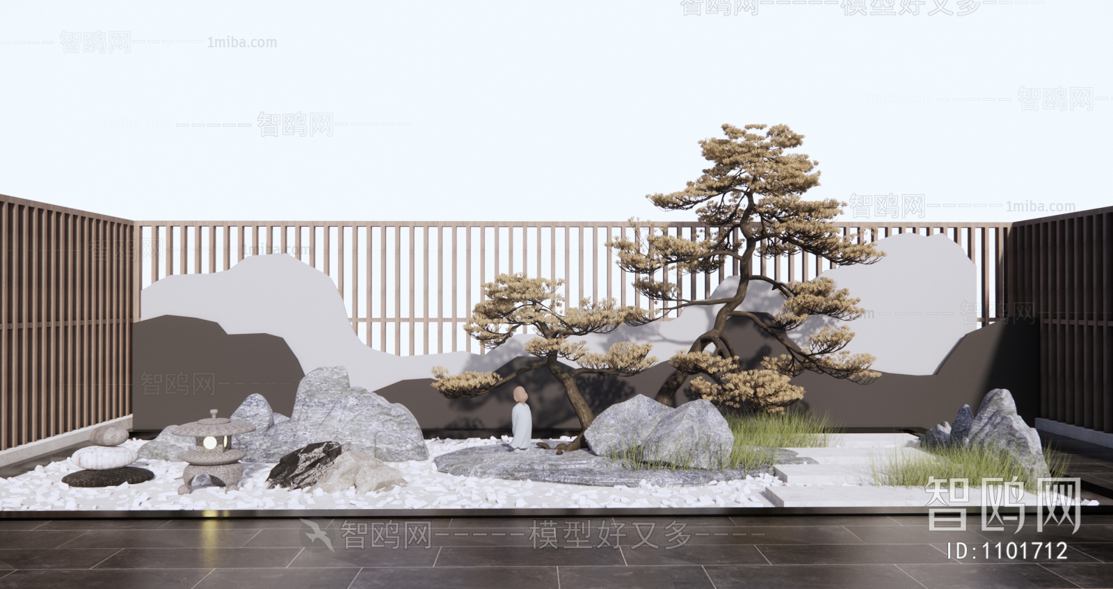 新中式庭院景观 假山石头