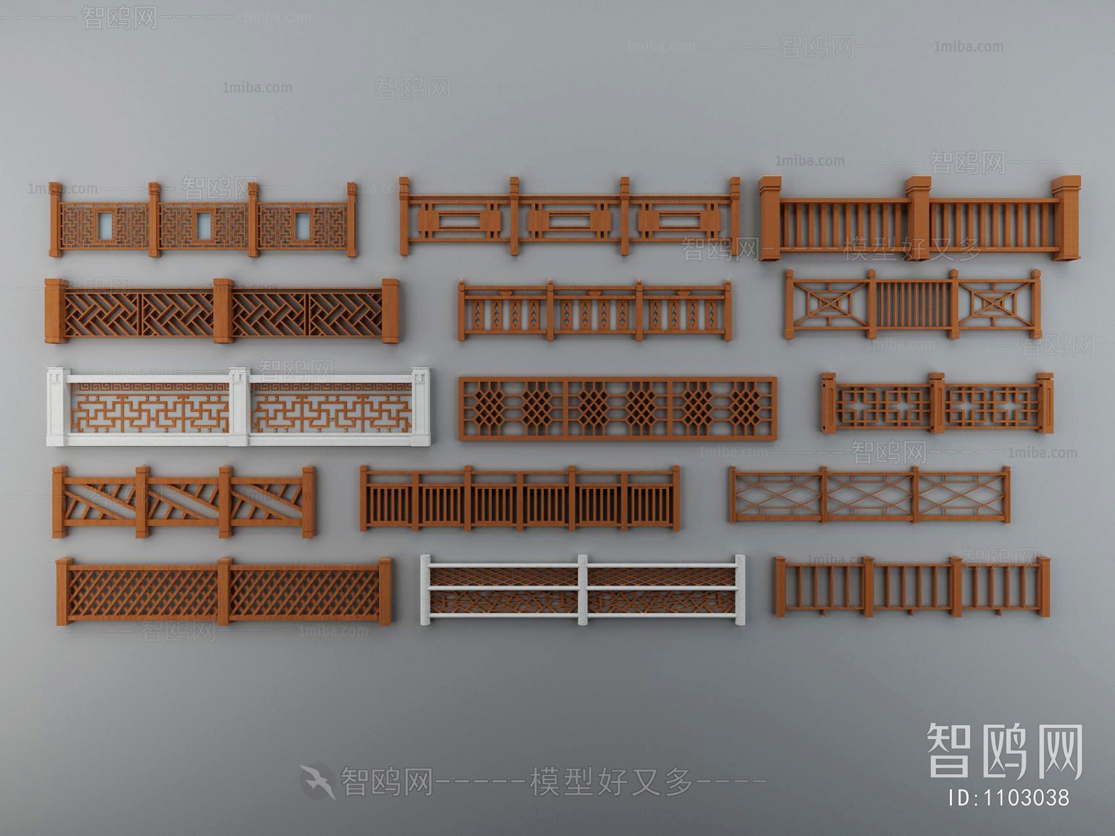 中式栏杆护栏组合