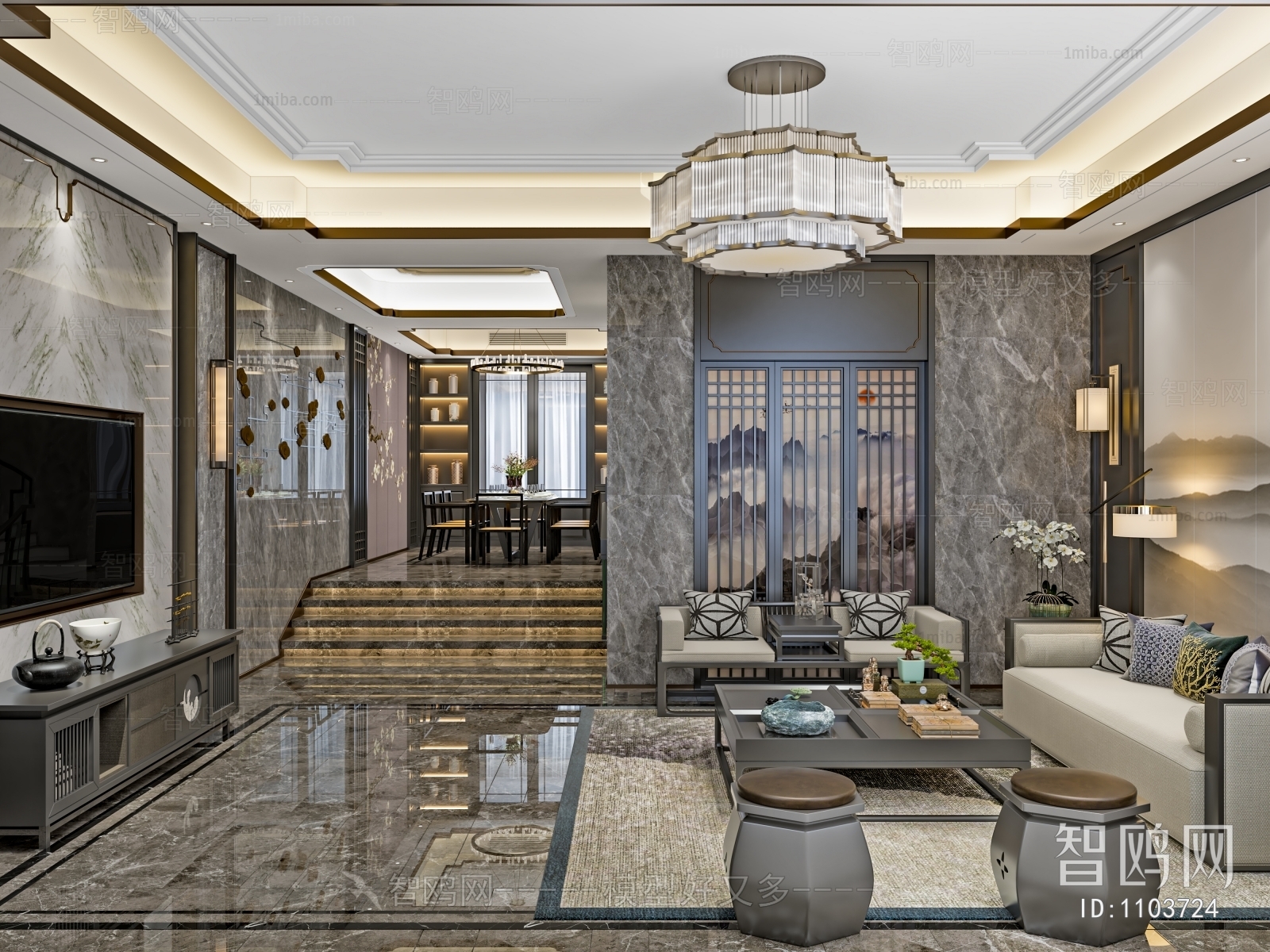 New Chinese Style A Living Room