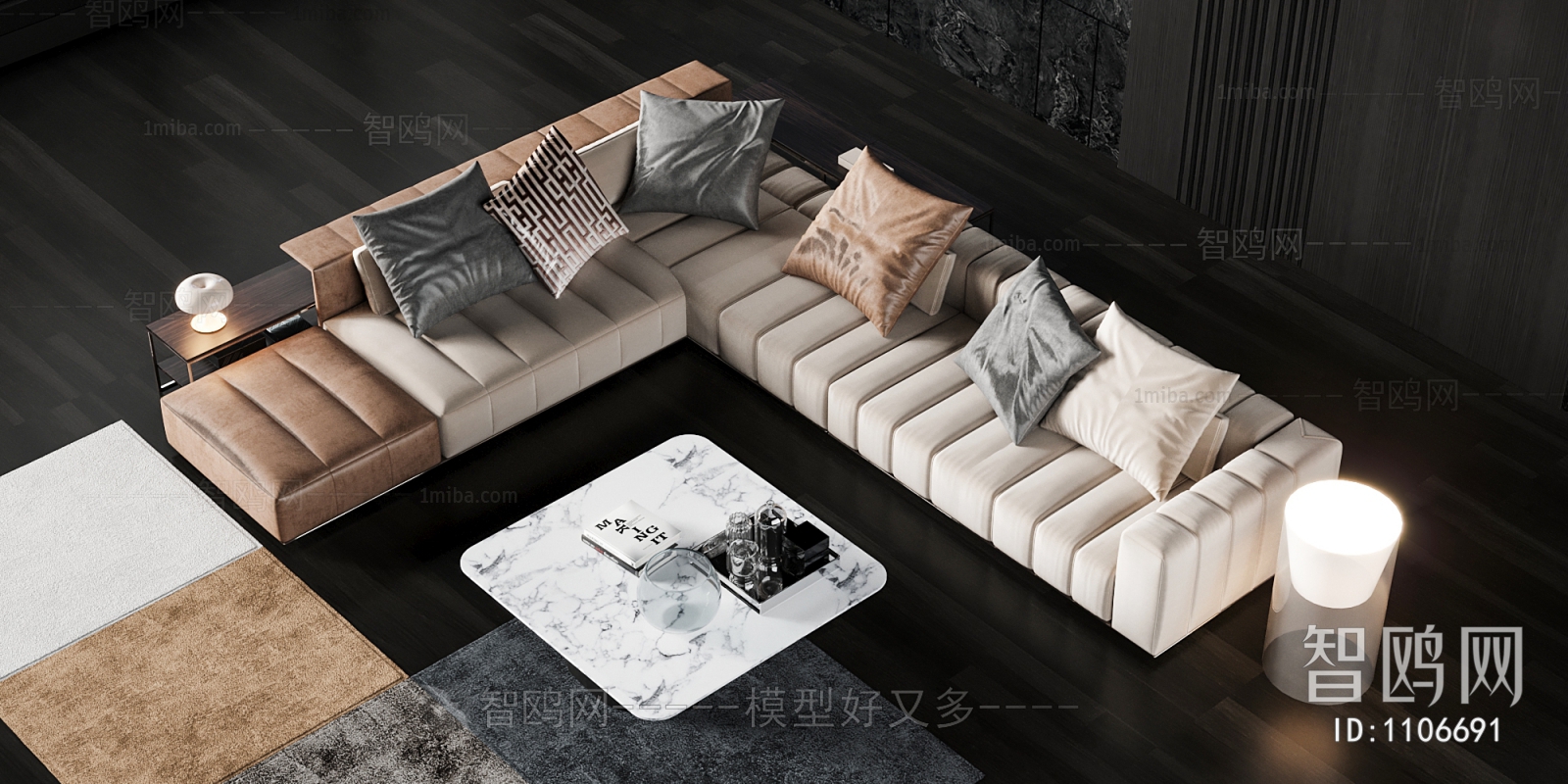 意大利 Minotti 现代沙发茶几组合3D模型下载