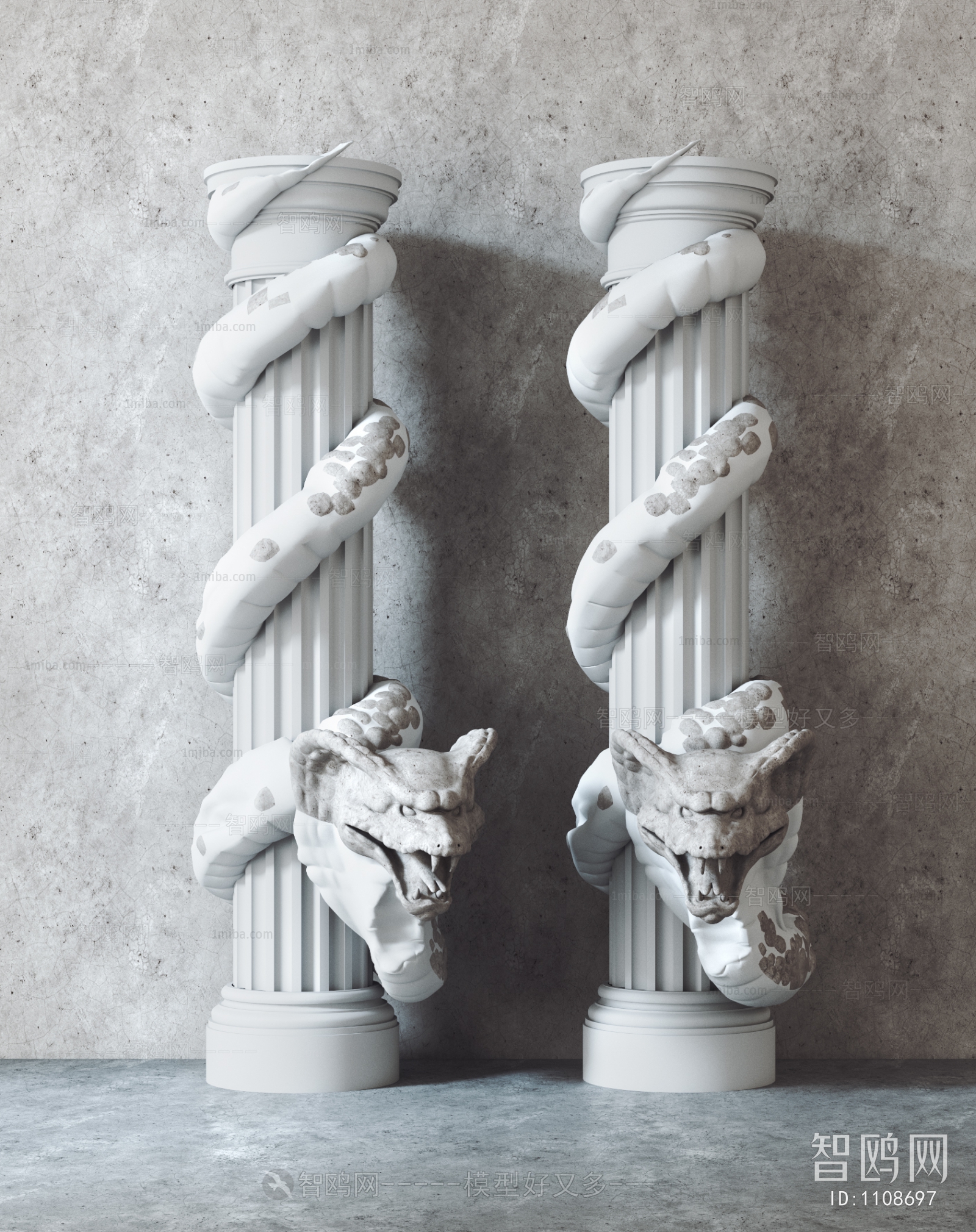 欧式蛇雕像柱子