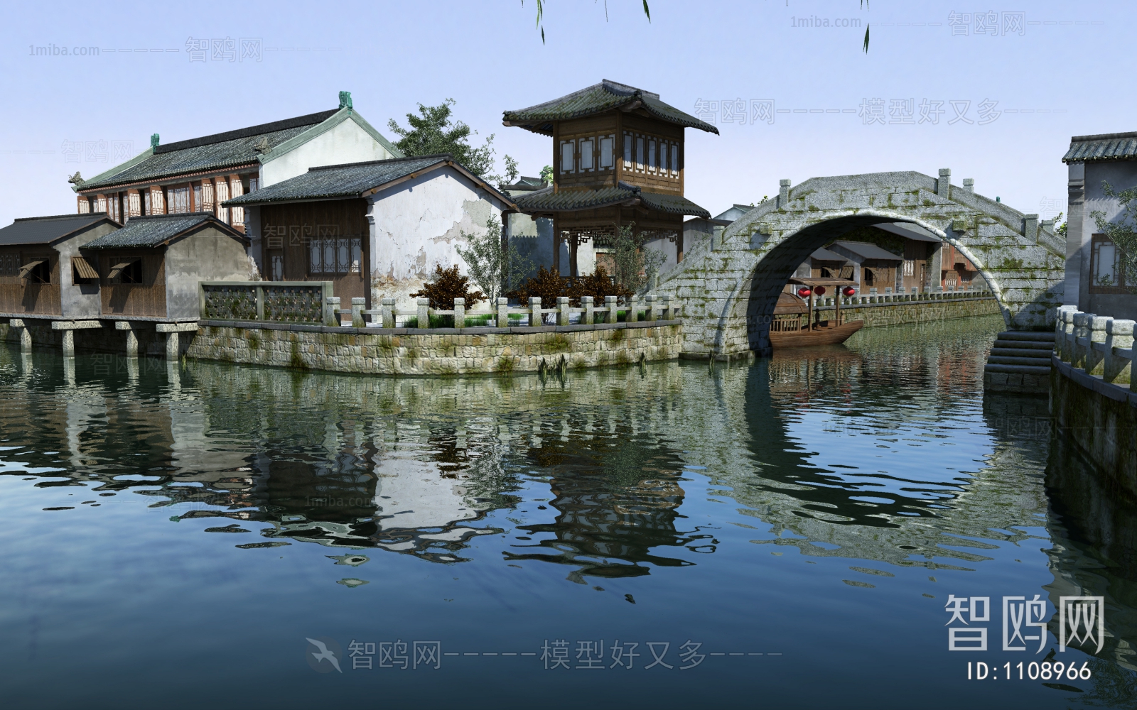 中式古河道古桥，江南古建