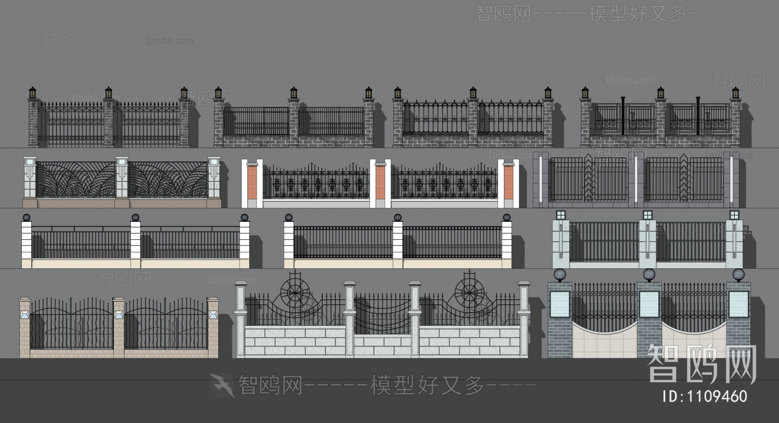 现代围墙铁艺栏杆组合