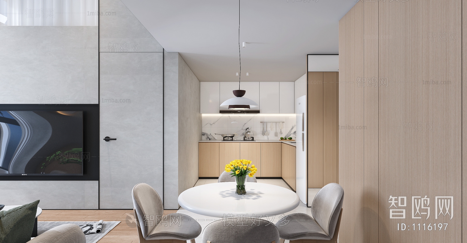 现代公寓客厅餐厅敞开式厨房