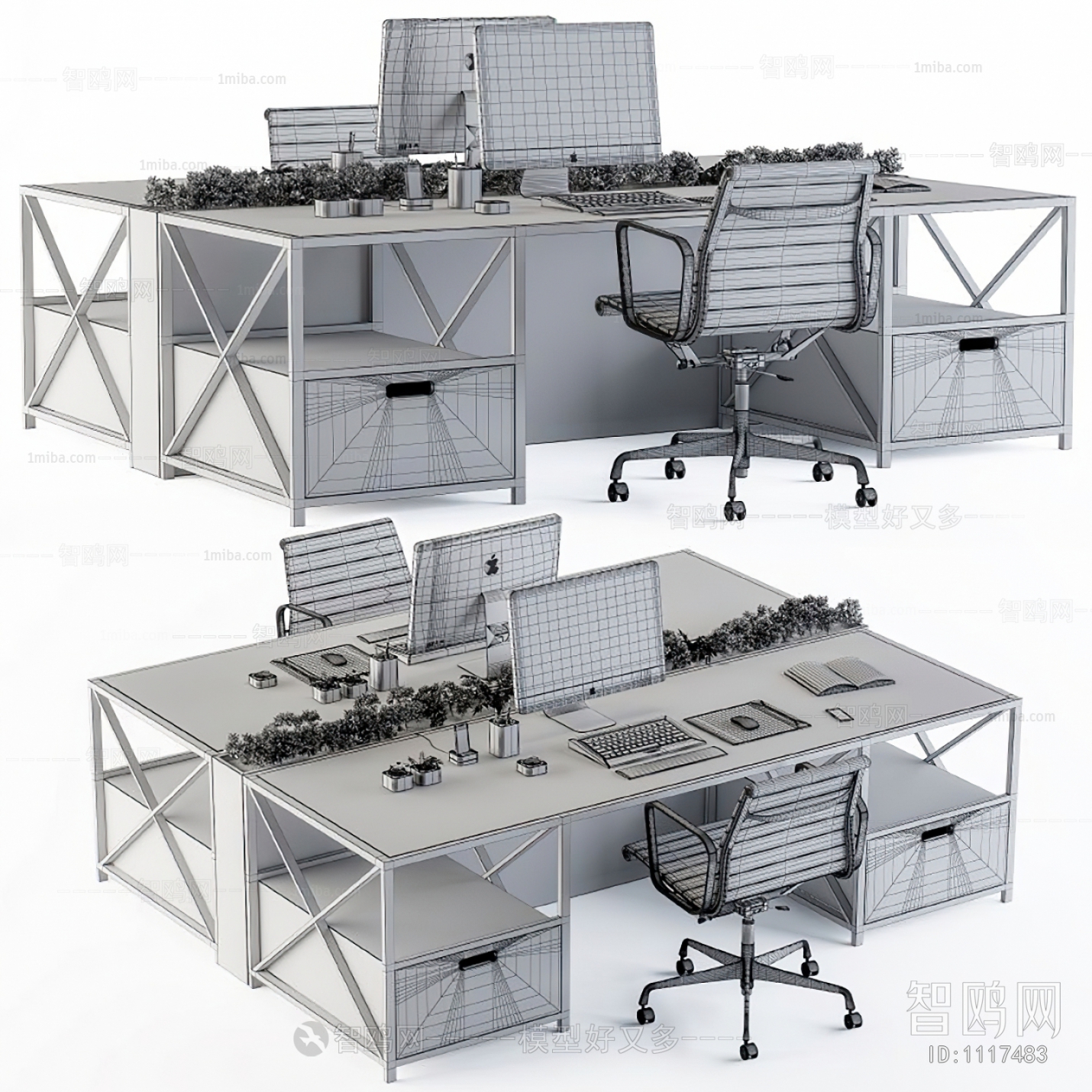 工业风办公桌电脑座椅组合