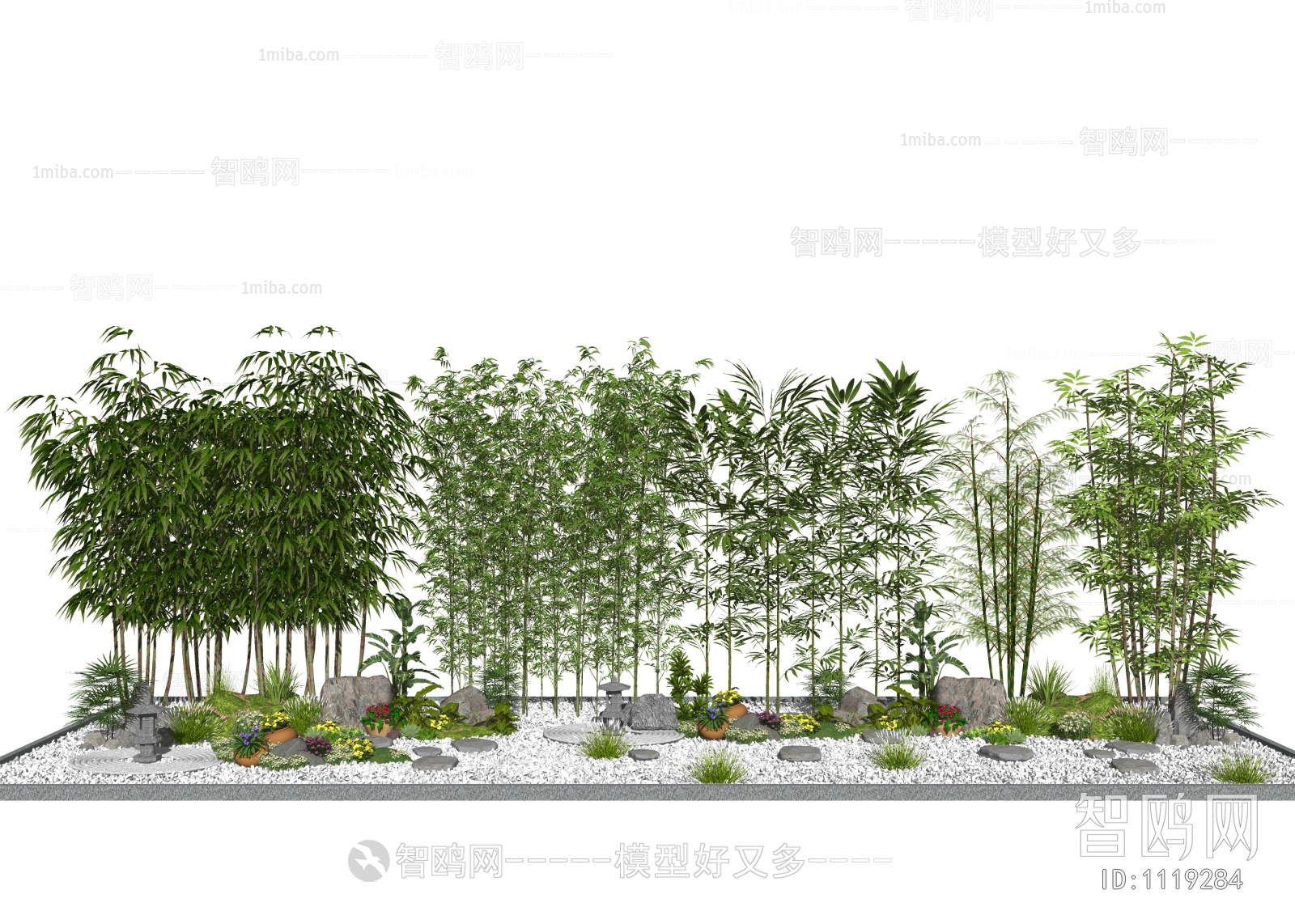 新中式竹子花草灌木