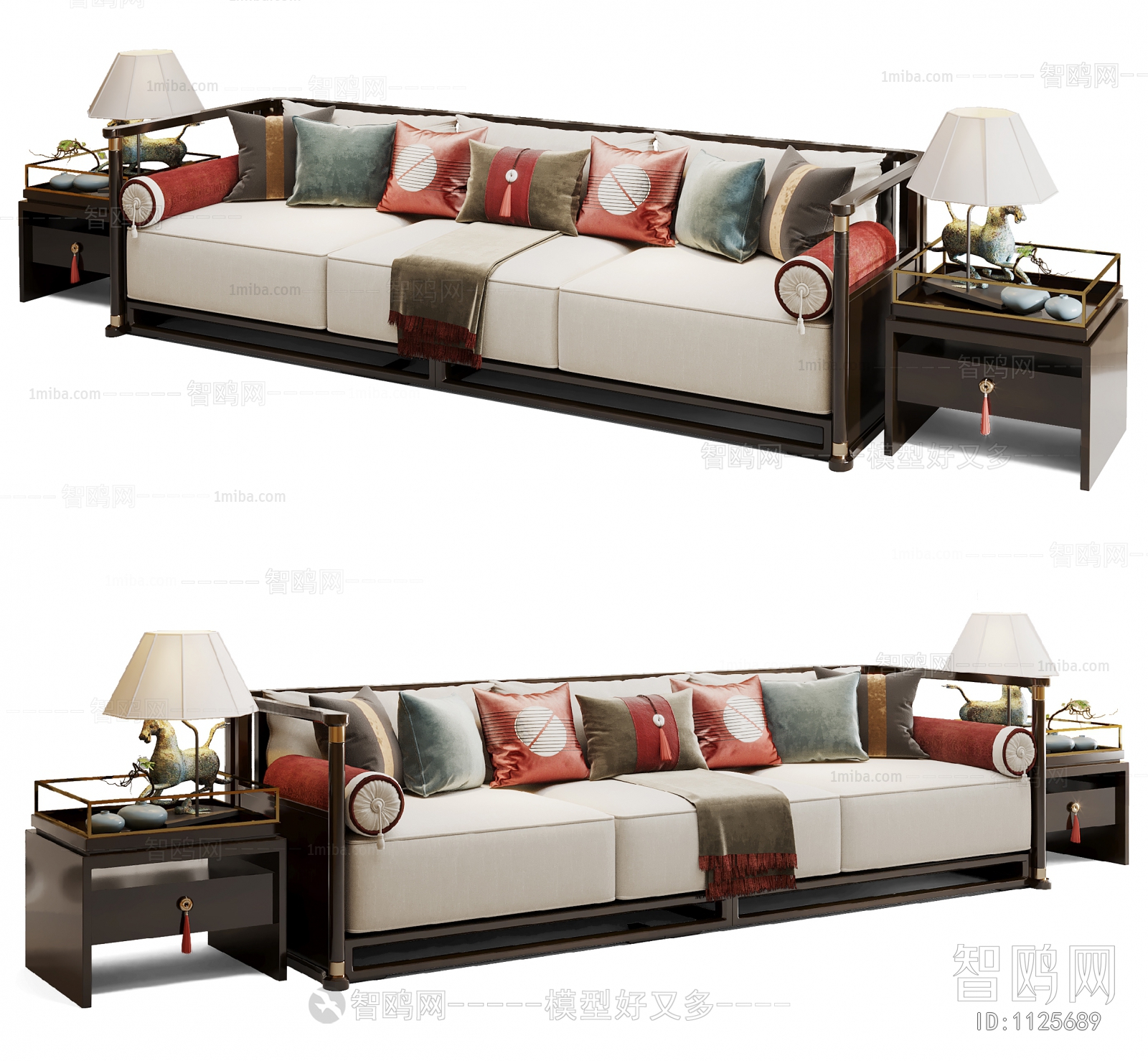 New Chinese Style Three-seat Sofa