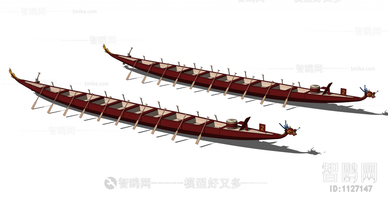 新中式龙舟 小木船 锣鼓