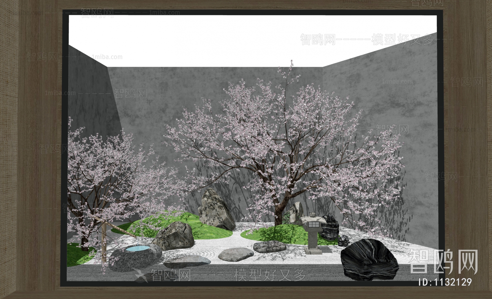 日式枯山水庭院景观 樱花景观树