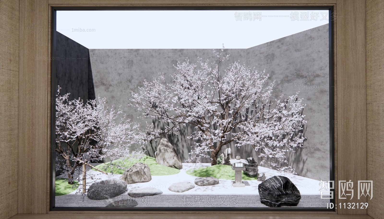 日式枯山水庭院景观 樱花景观树