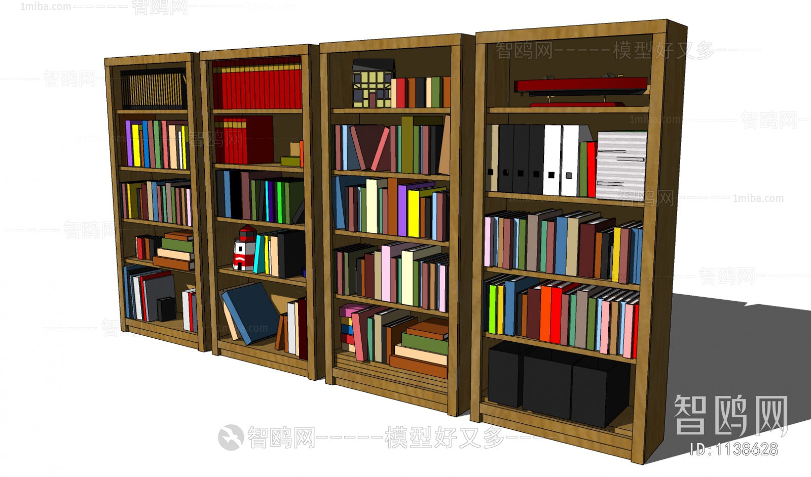 简约木质书柜3D模型下载