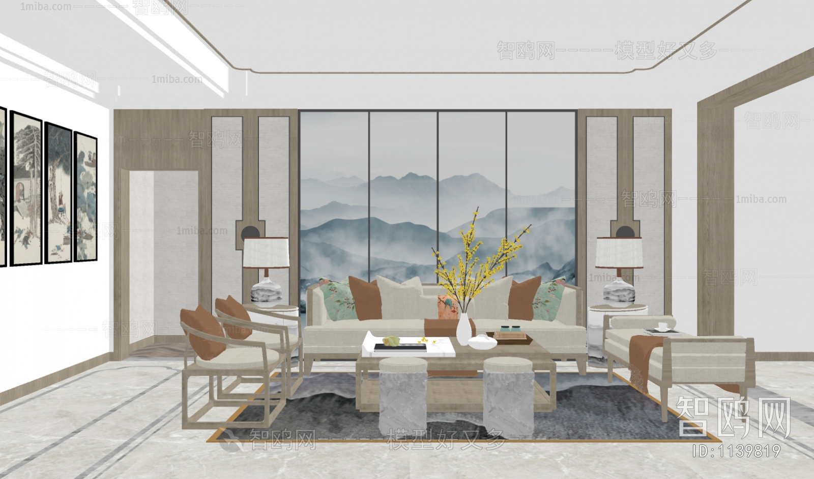新中式布艺组合沙发