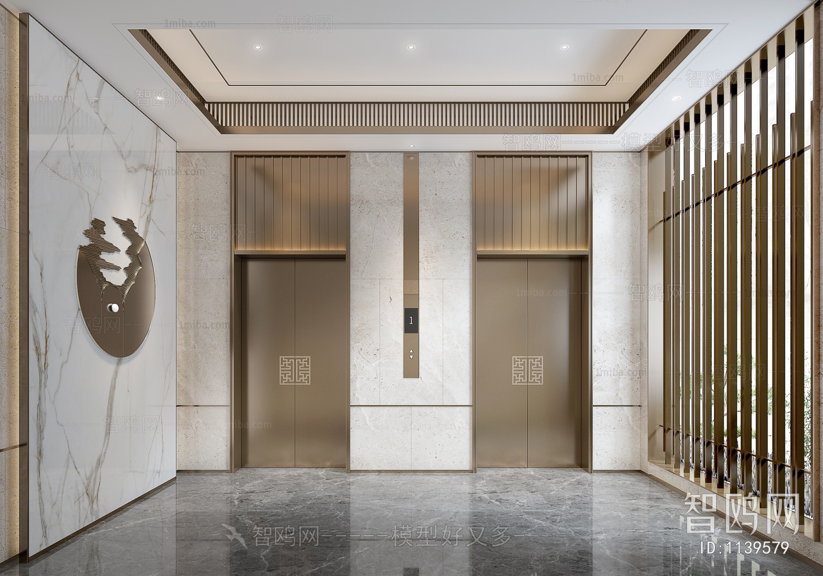 New Chinese Style Office Elevator Hall