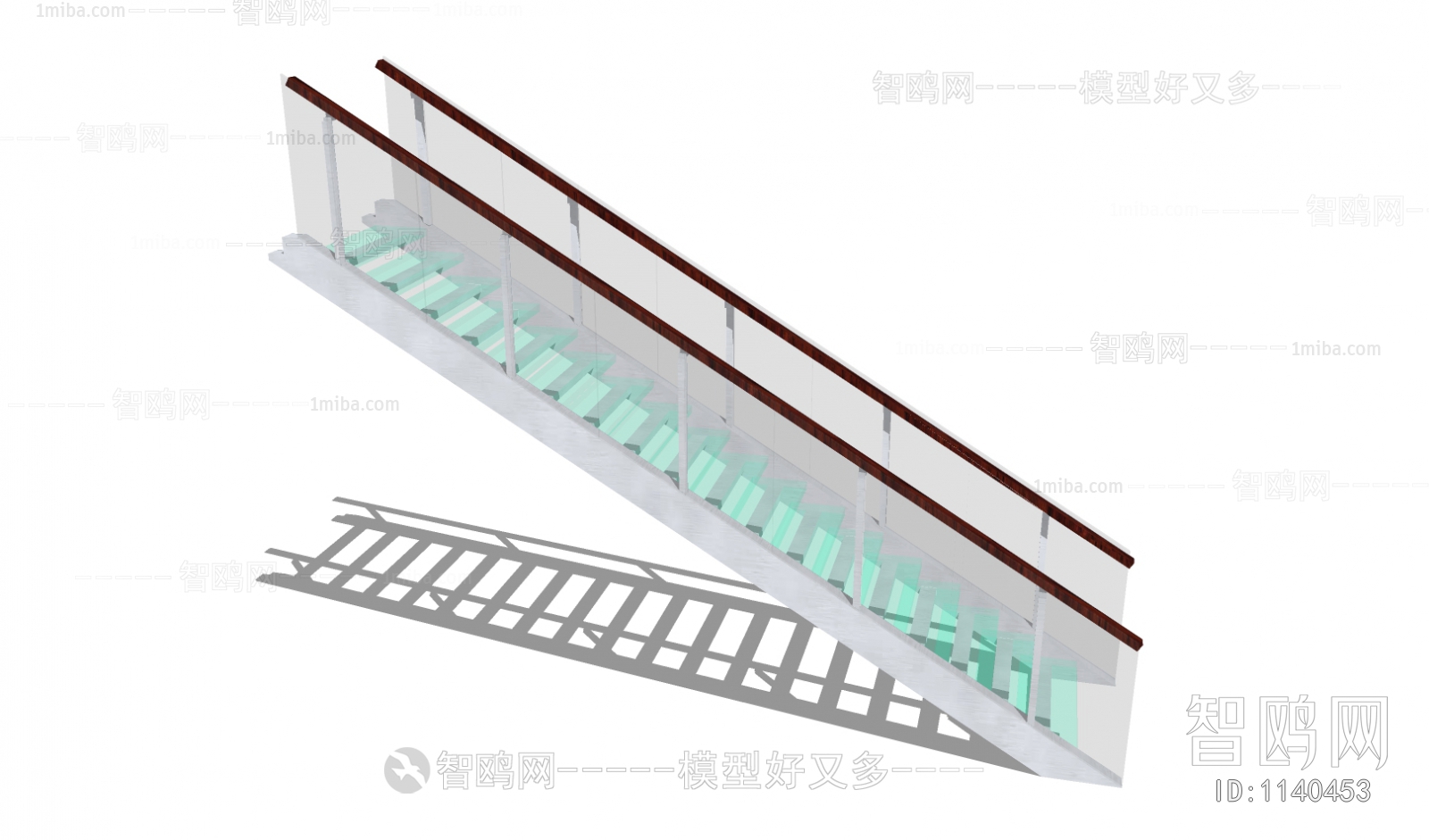 现代钢结构玻璃单跑楼梯