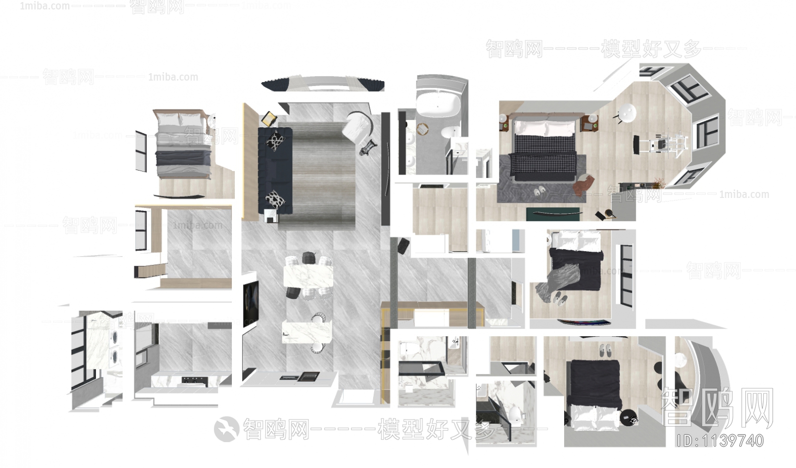 现代公寓整装鸟瞰