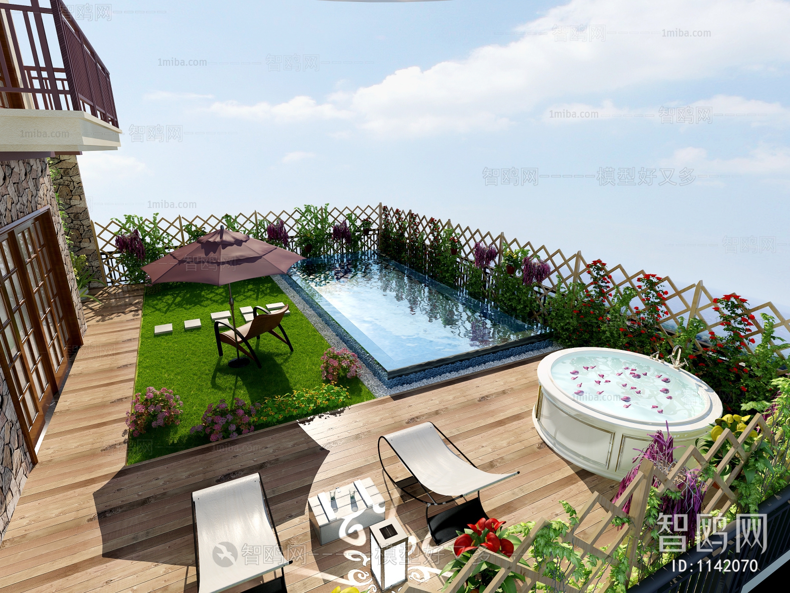 现代花园阳台 游泳池