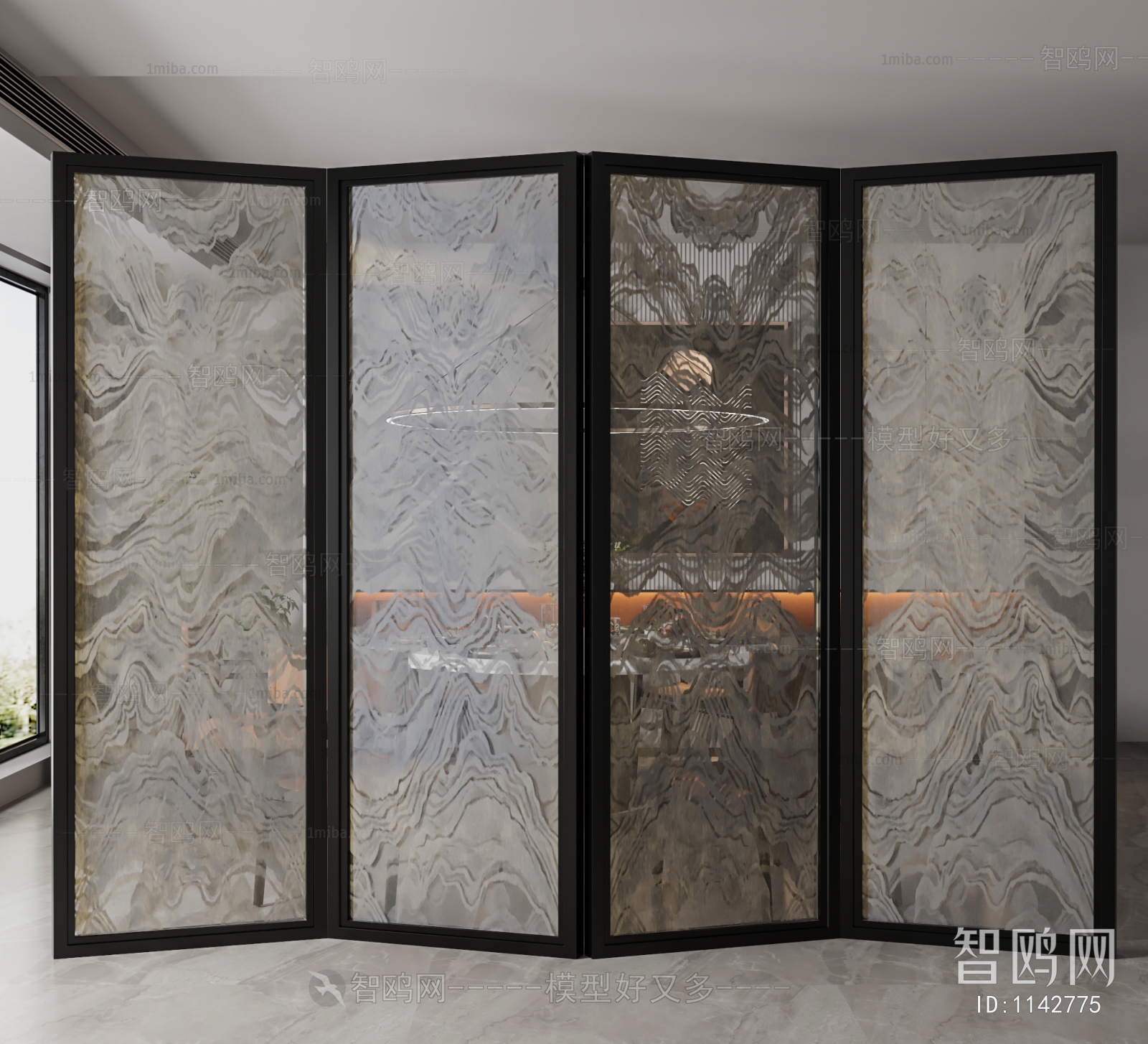 New Chinese Style Glass Screen Partition