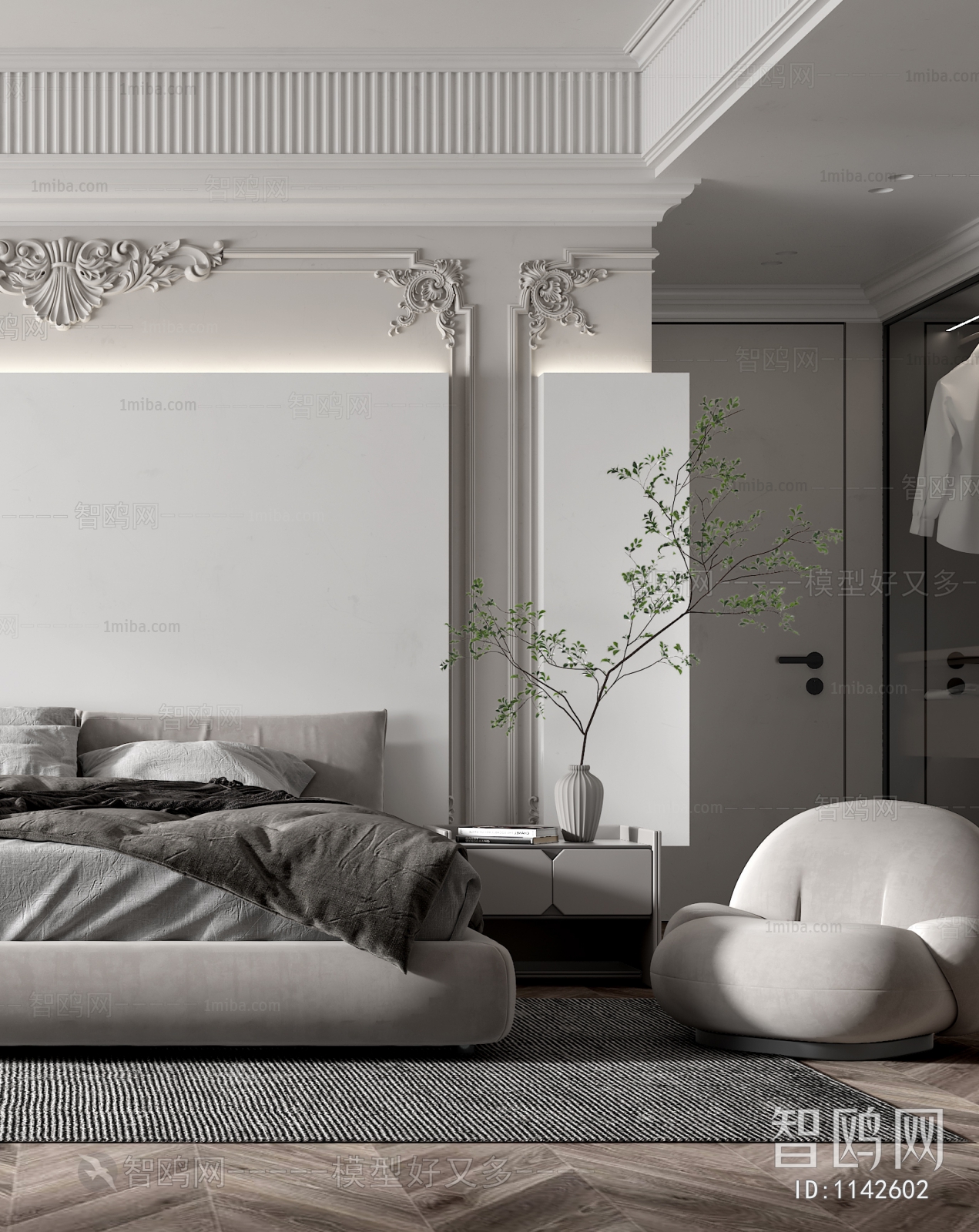 Modern French Style Wabi-sabi Style Bedroom
