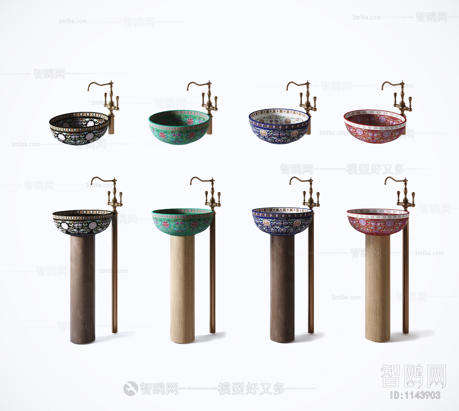 新中式立式洗手盆组合