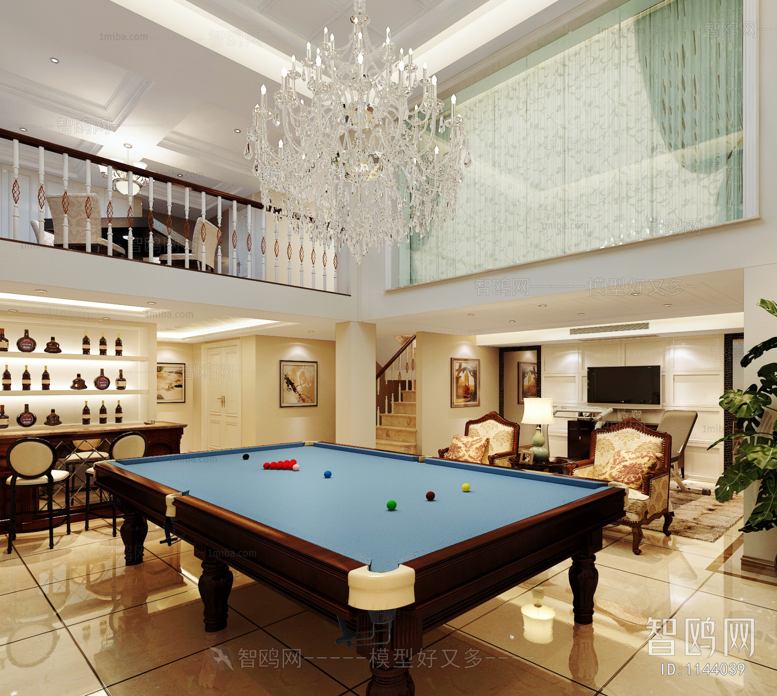 Simple European Style Billiards Room