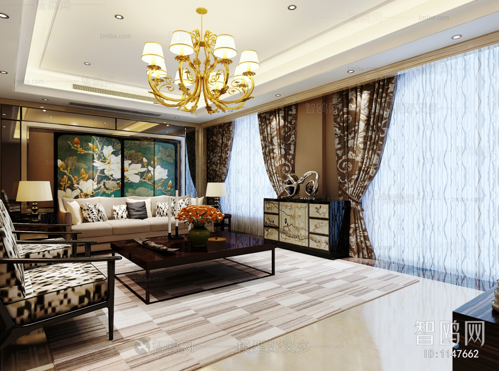 Post Modern Style New Chinese Style A Living Room