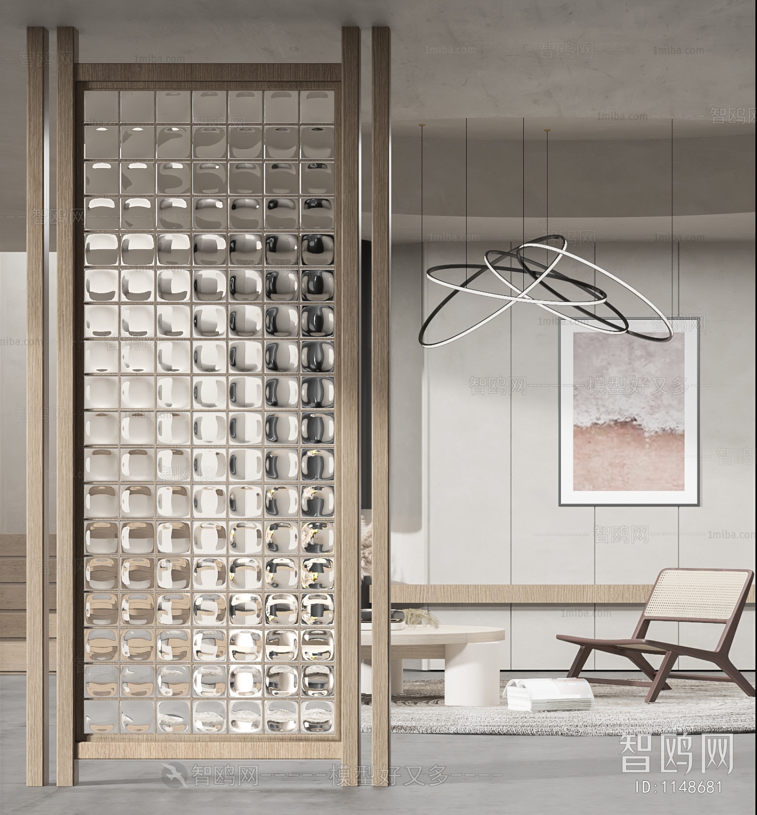 Wabi-sabi Style Glass Screen Partition