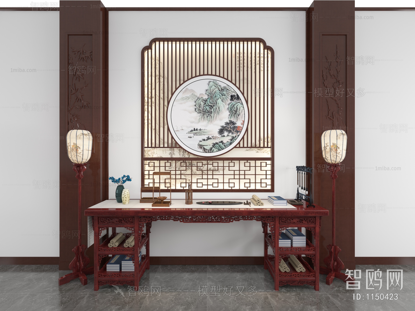 中式红木雕花书桌