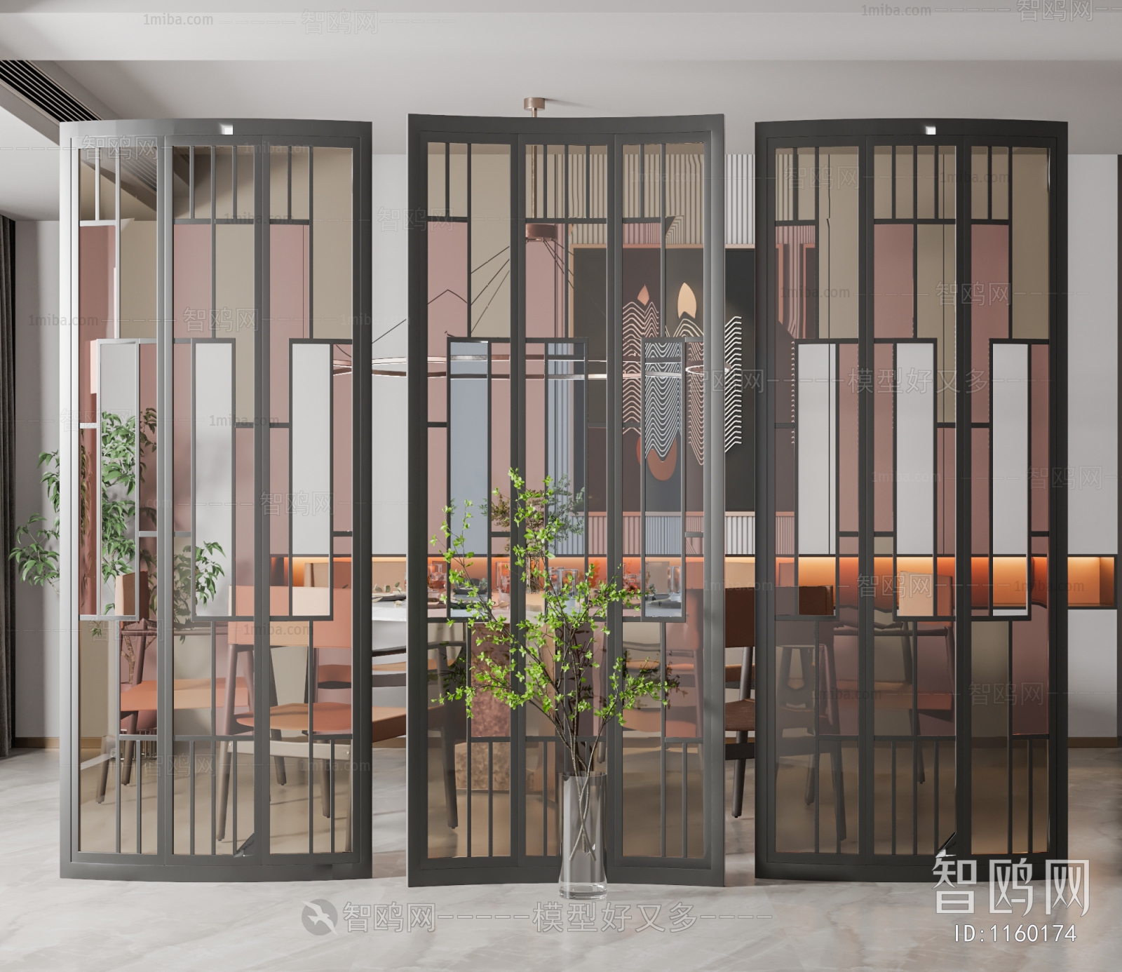 New Chinese Style Glass Screen Partition