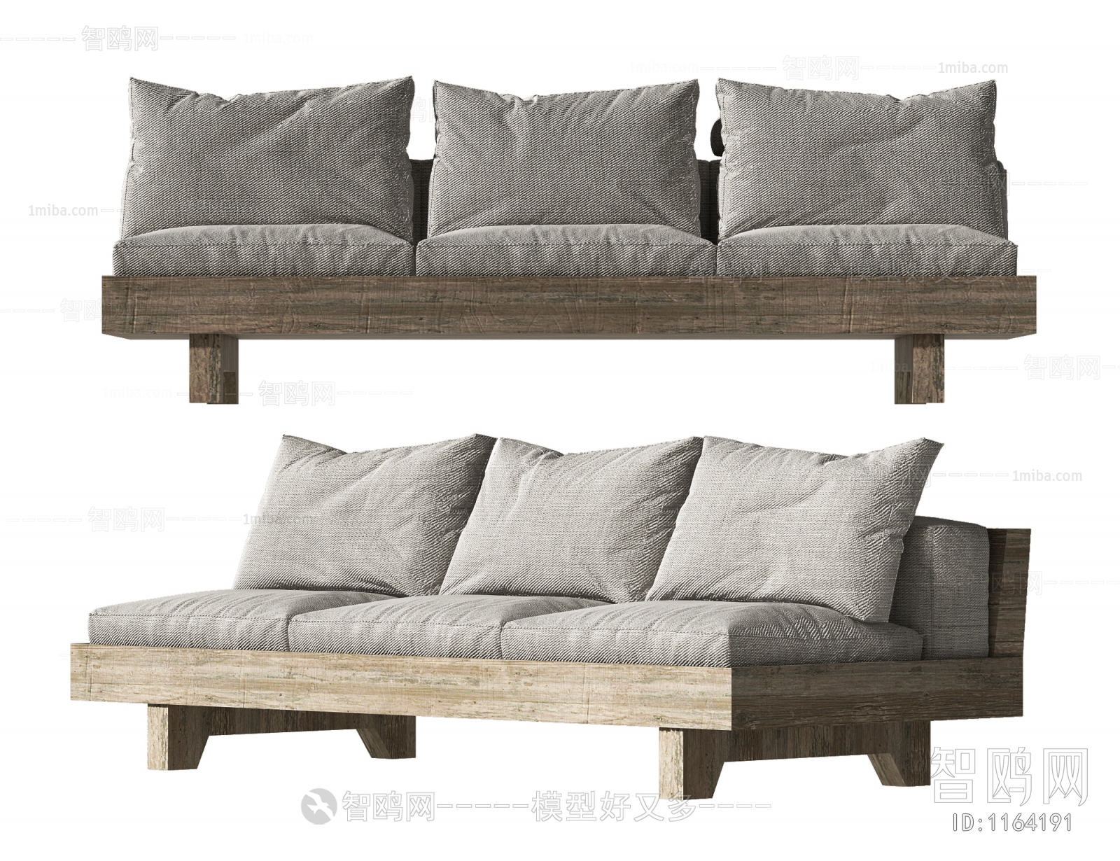 Wabi-sabi Style Three-seat Sofa