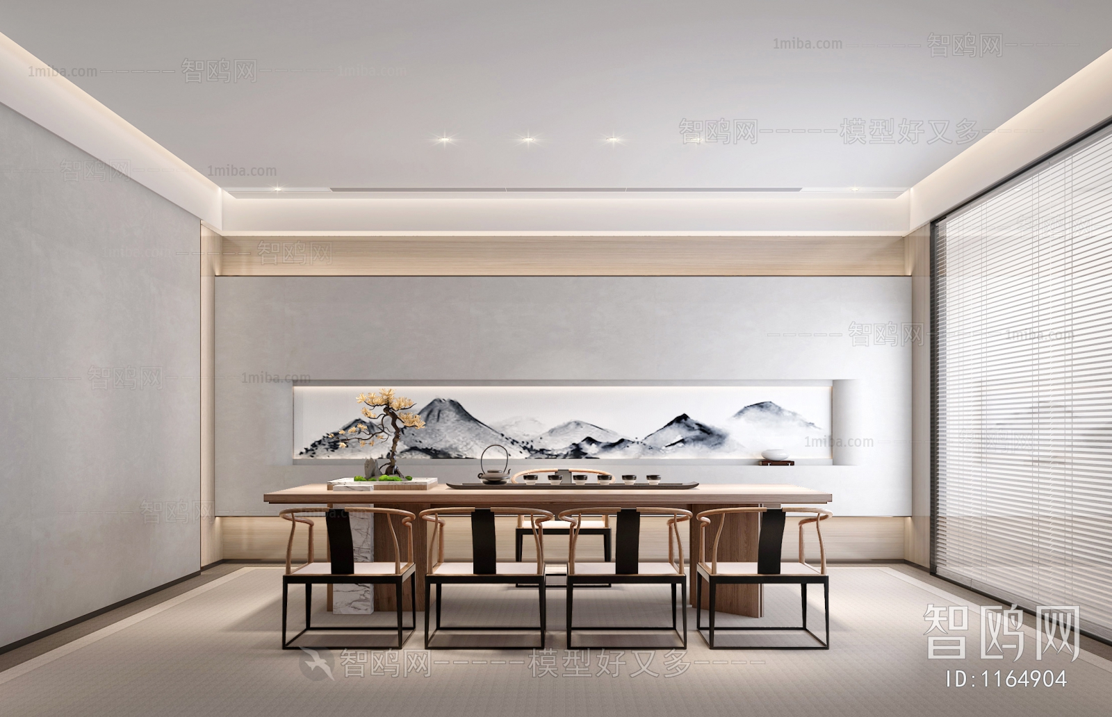 新中式茶室3D模型下载