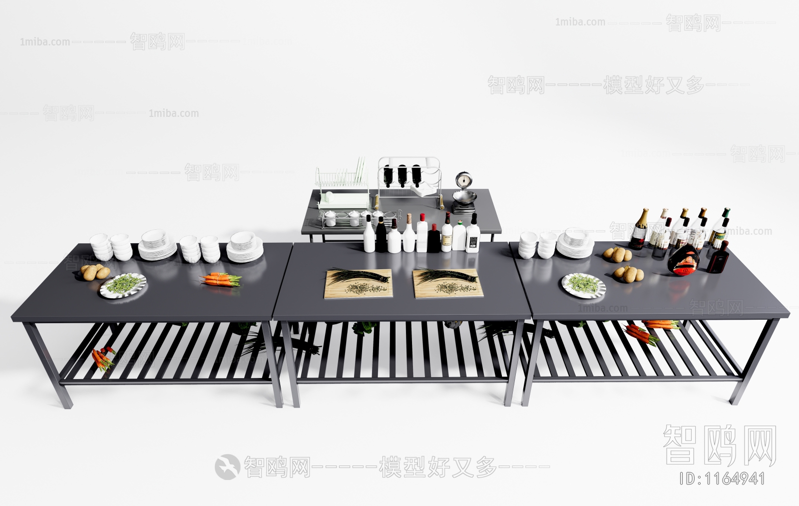 现代厨房操作台、厨房用品、碗碟厨具