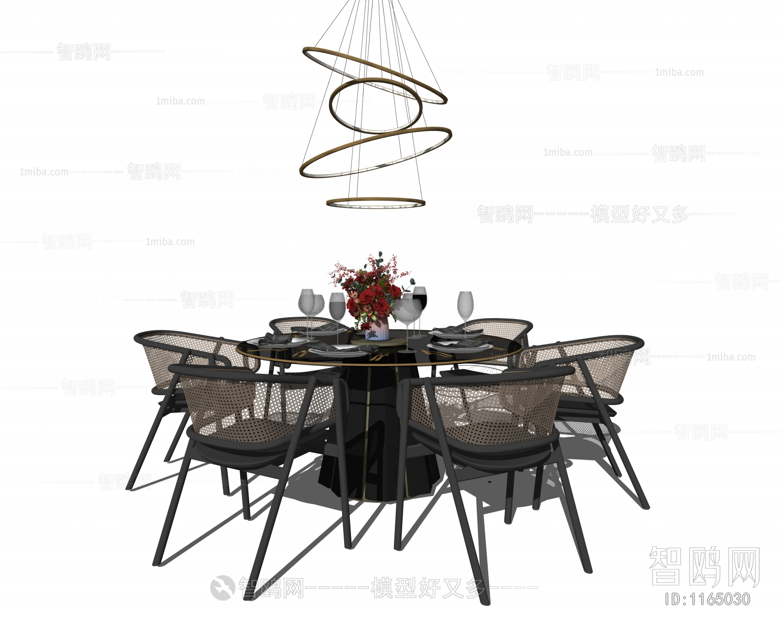 新中式圆形餐桌椅组合