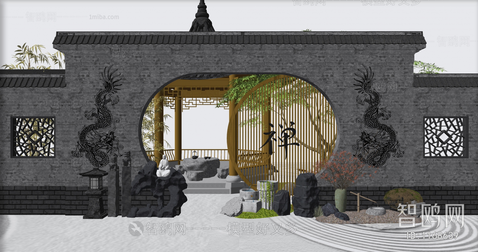 新中式庭院花园 月洞门