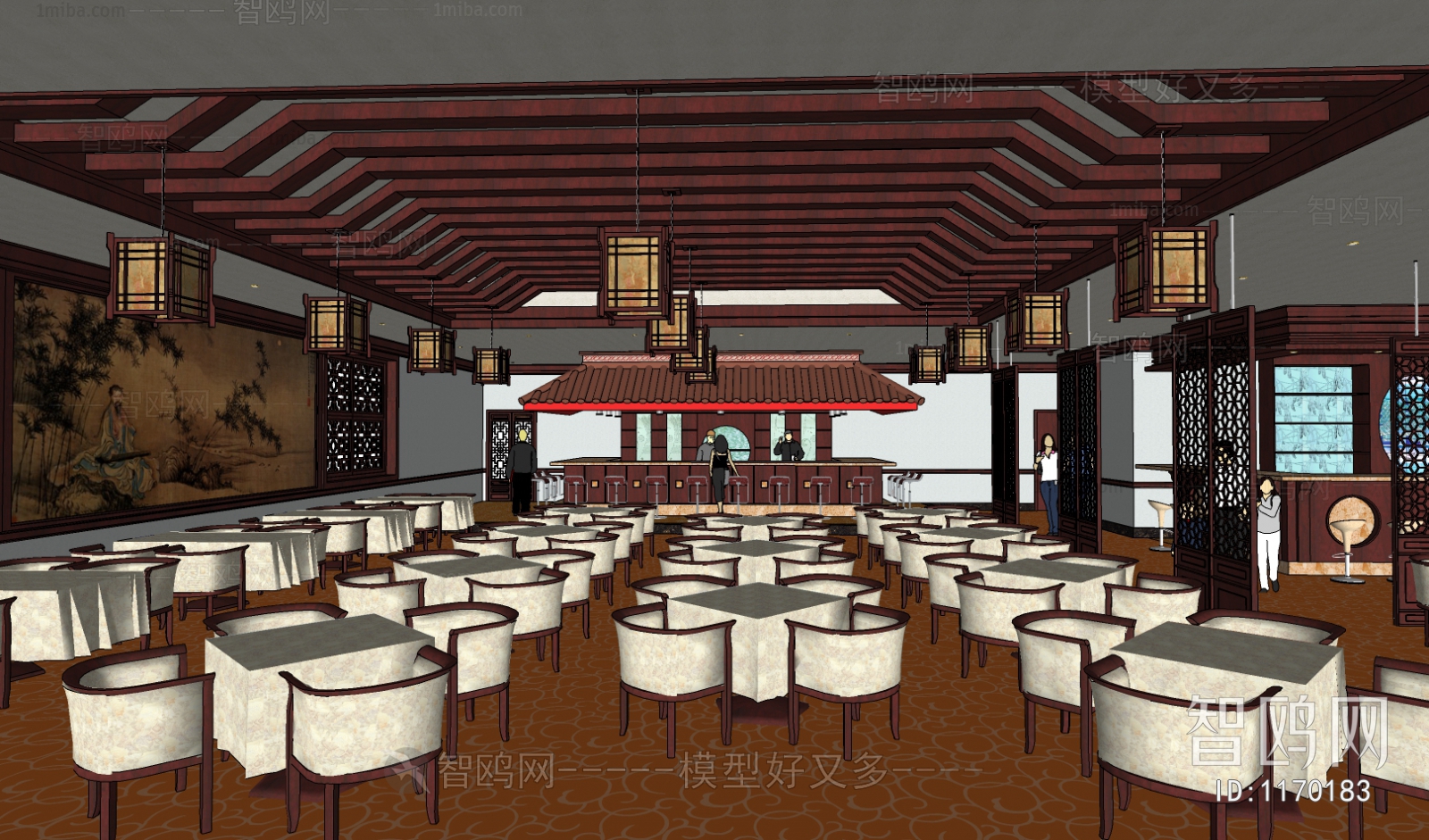 中国风餐厅一楼大厅