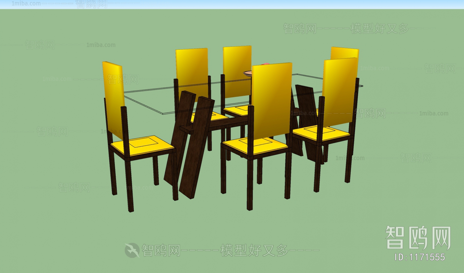 现代实木户外桌椅组合3D模型下载