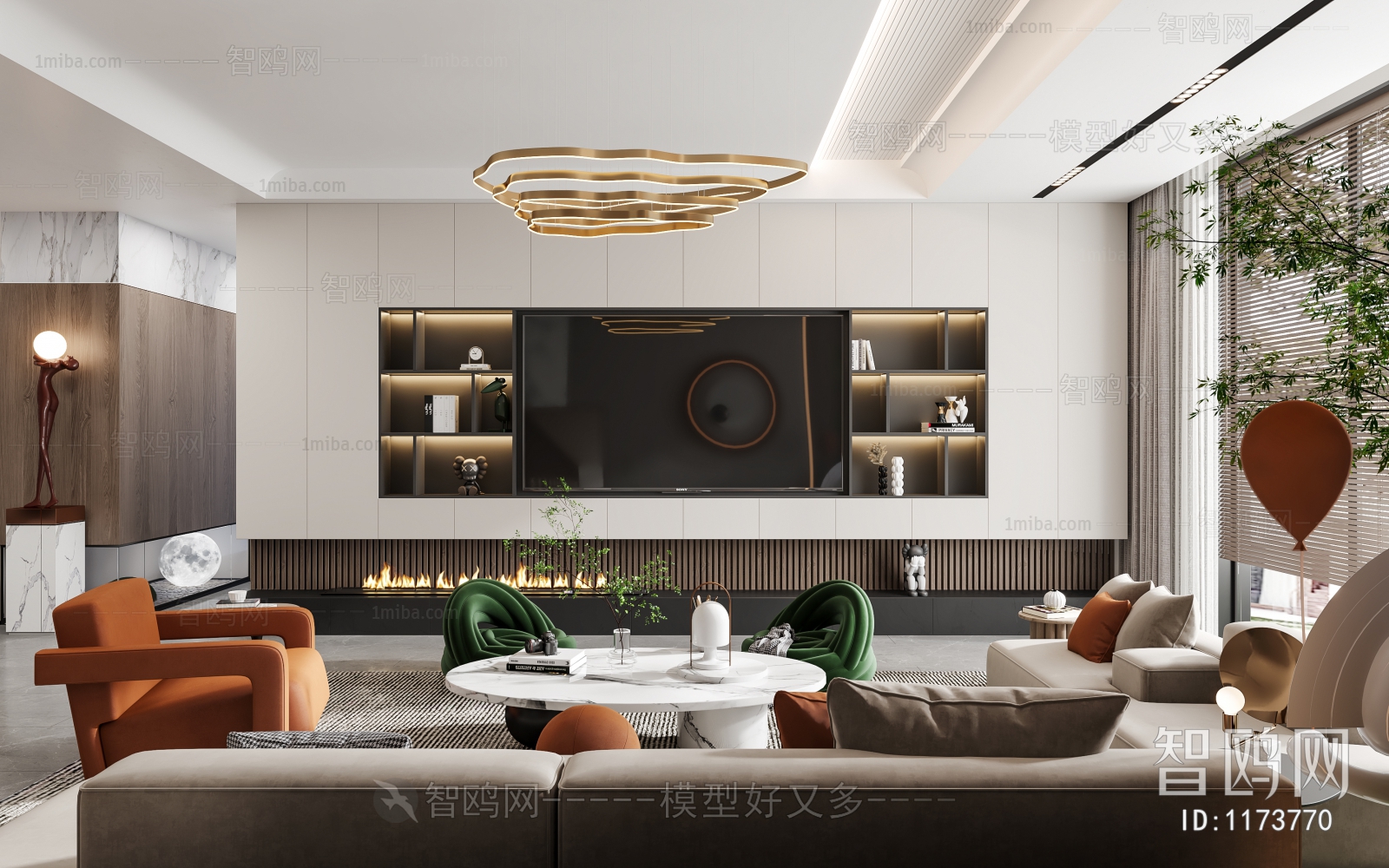 现代轻奢客厅餐厅3D模型下载