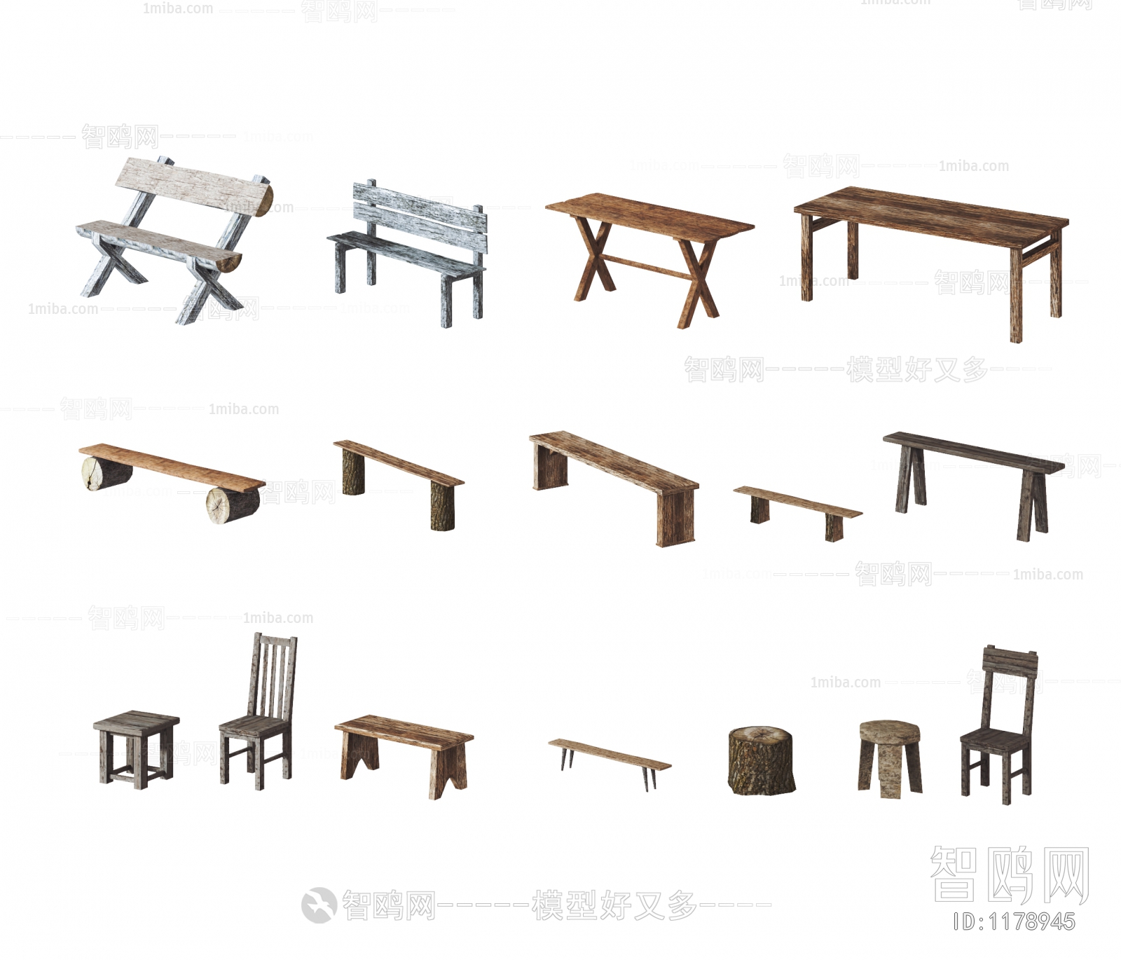 现代园艺木头椅子凳子组合