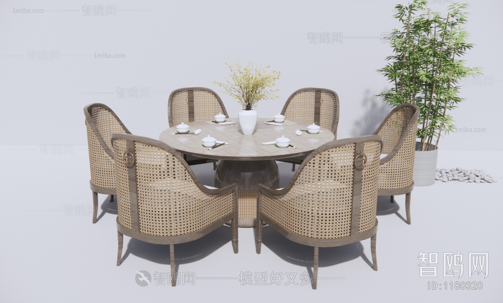 新中式藤编餐桌椅