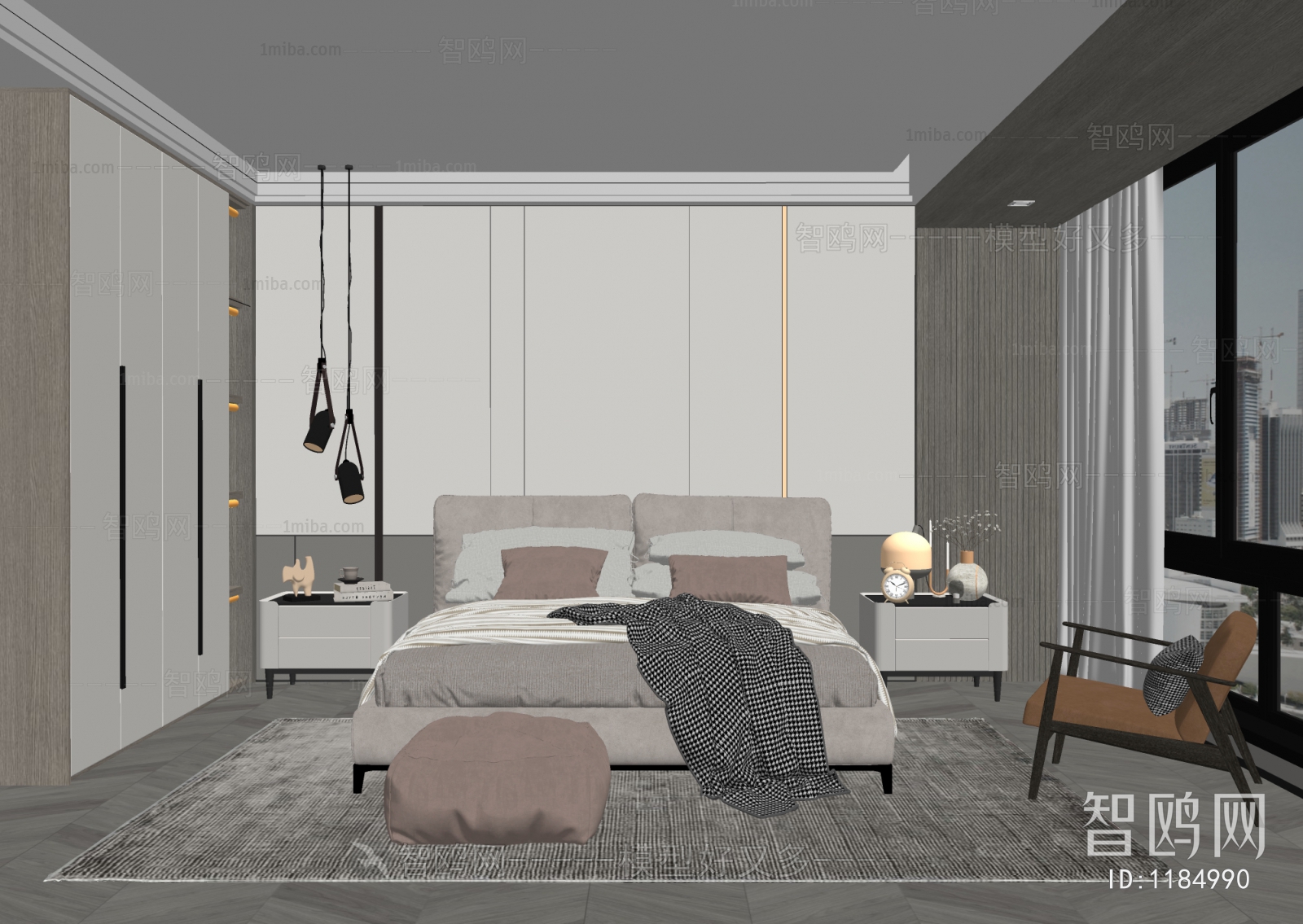 现代卧室3D模型下载