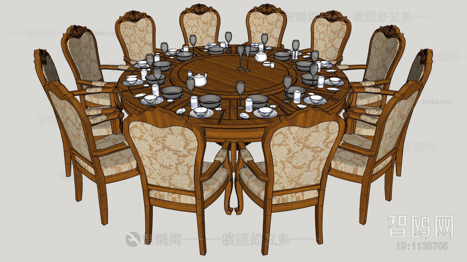 欧式圆形12人餐桌椅组合