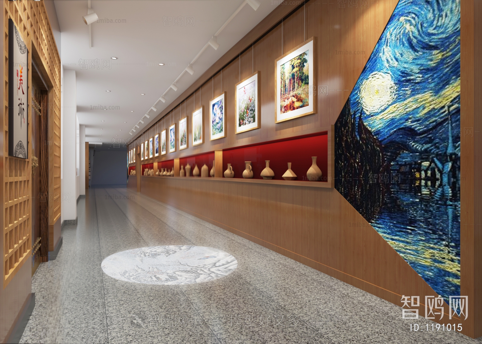 新中式学校美术长廊陶艺展示长廊