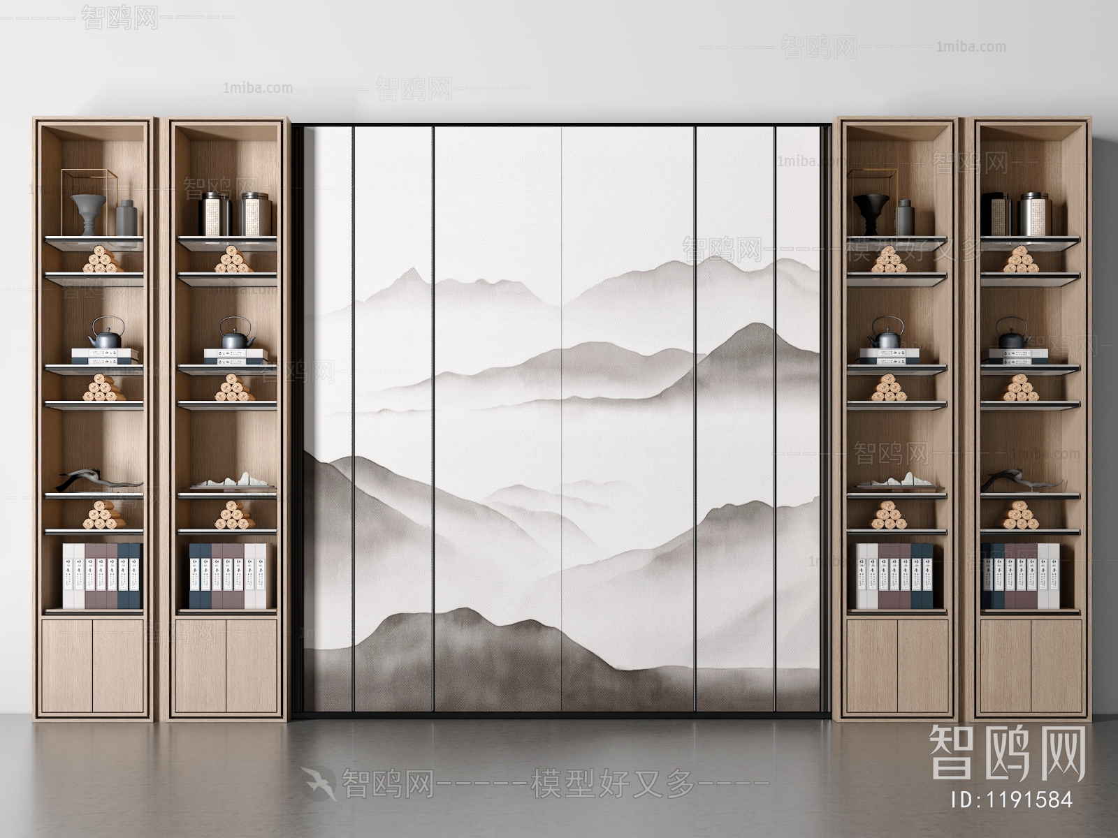 新中式书柜背景墙