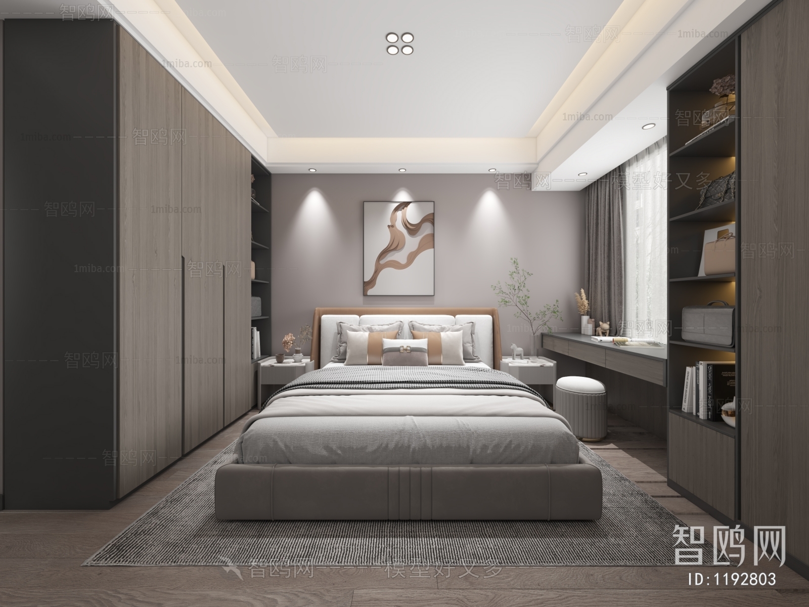 多场景-现代卧室+卫生间3D模型下载