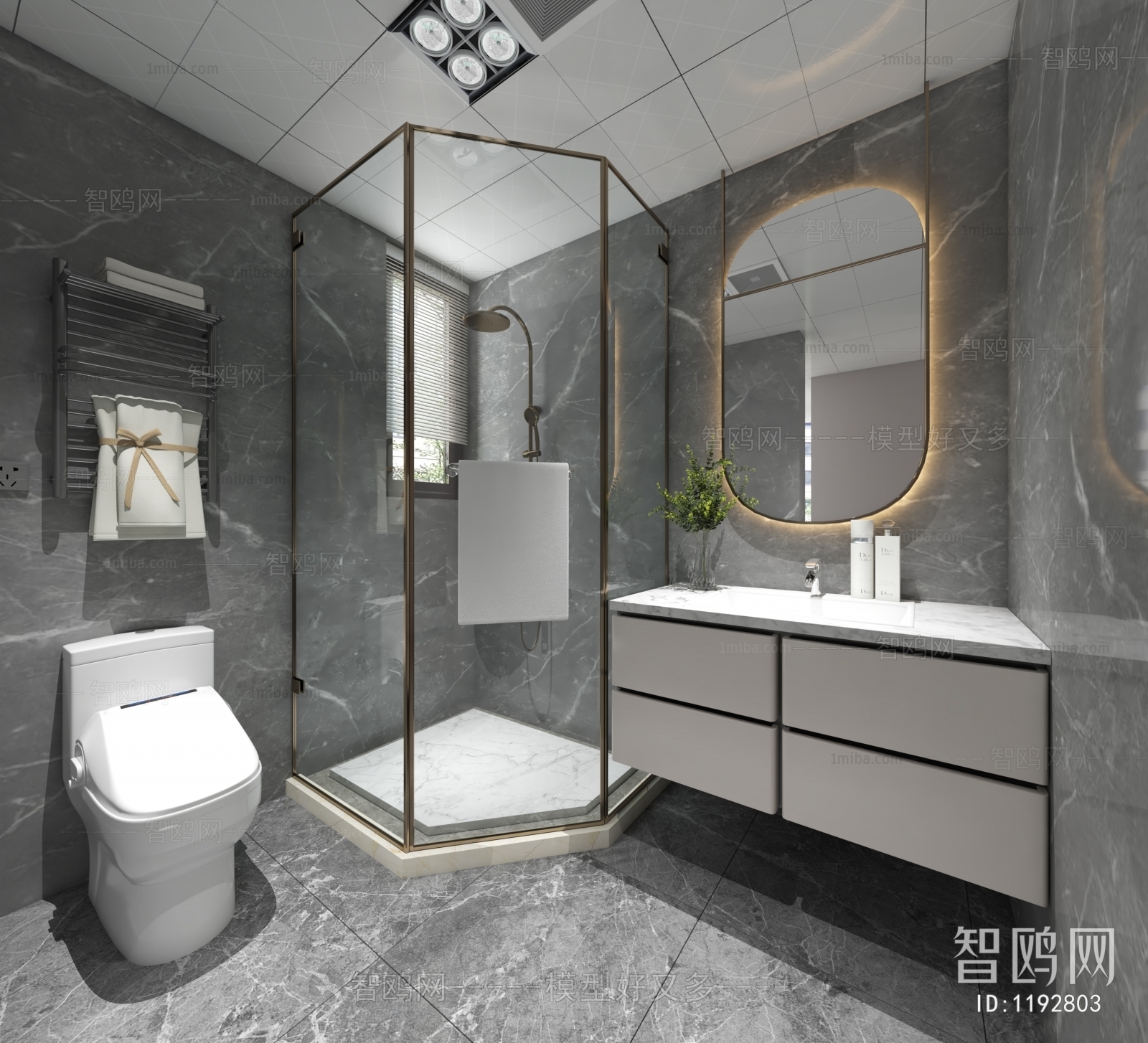 多场景-现代卧室+卫生间3D模型下载