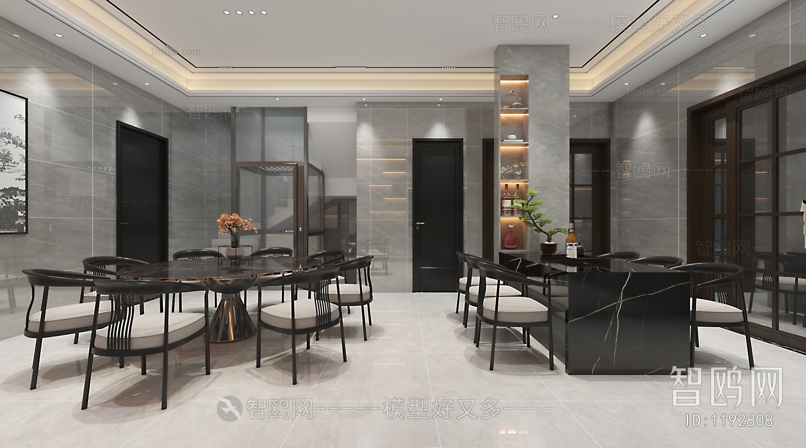 多场景-新中式客厅+餐厅3D模型下载
